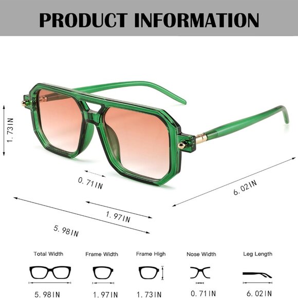 Retro Square 70s Flat Aviator Sunglasses Women Men Vintage Trendy Plastic Frame - Picture 5 of 6